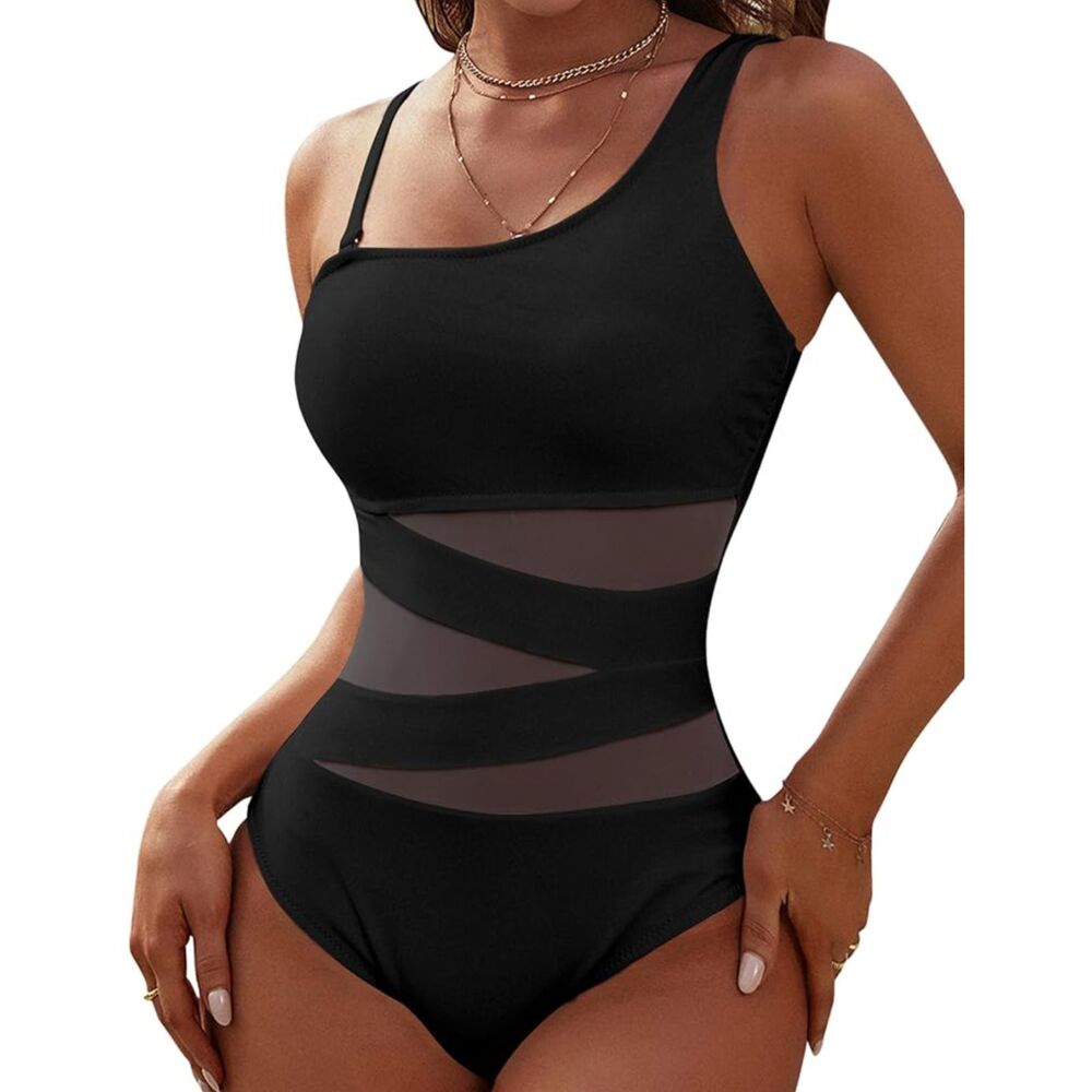🖤 NWT Blooming Jelly Black Mesh One Shoulder Swimsuit Small
